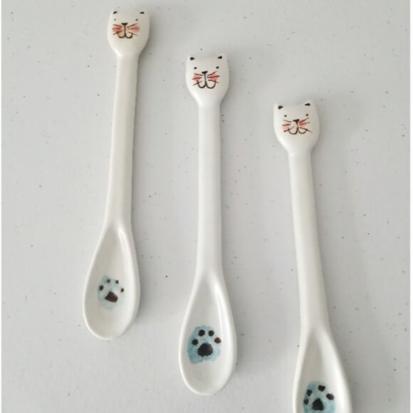 Set of 3 Very Cute Unwaxed Ceramic Cat Spoons for Coffee, Tea or Dessert. - Picture 8 of 8